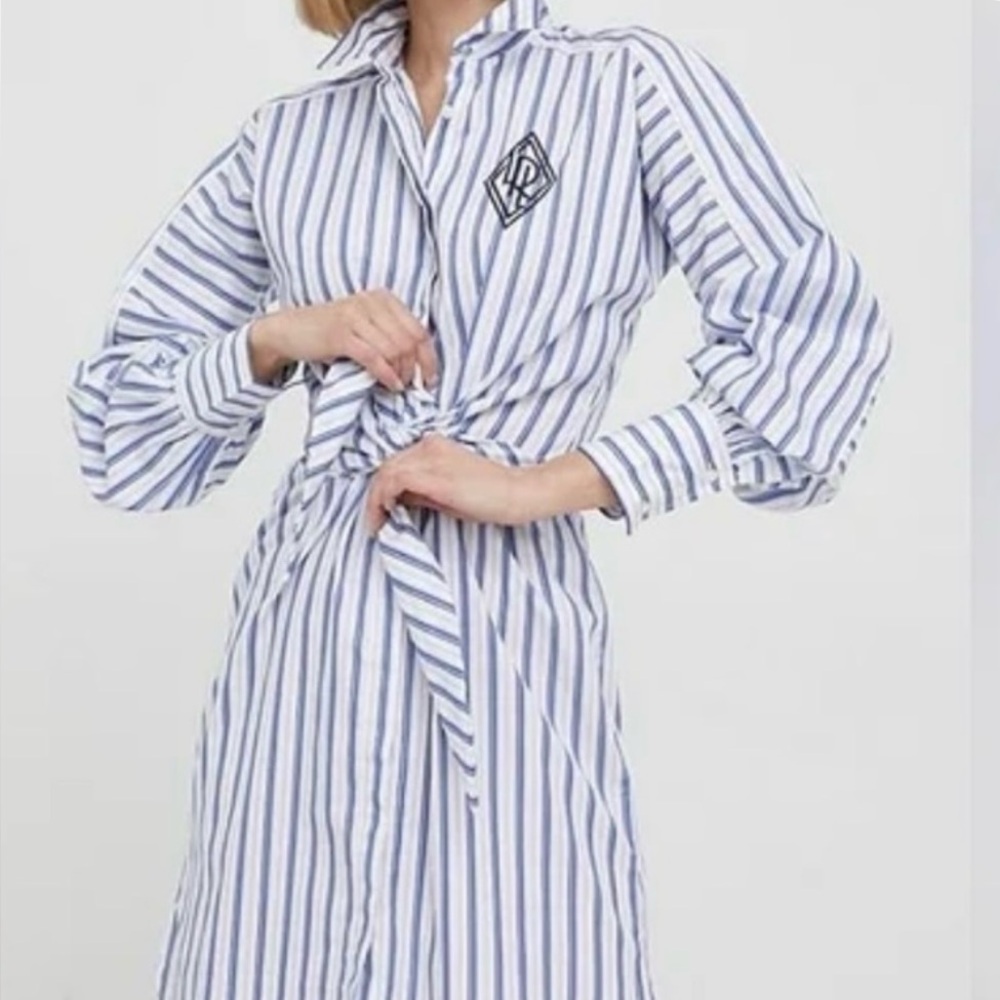 Polo by Ralph Lauren Blue and White Striped Midi Dress